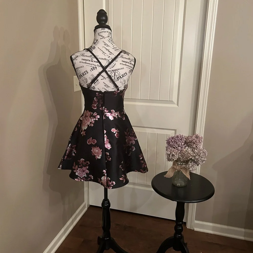 Speechless Black and Pink Floral Mini Dress with Pockets! - Picture 2 of 6